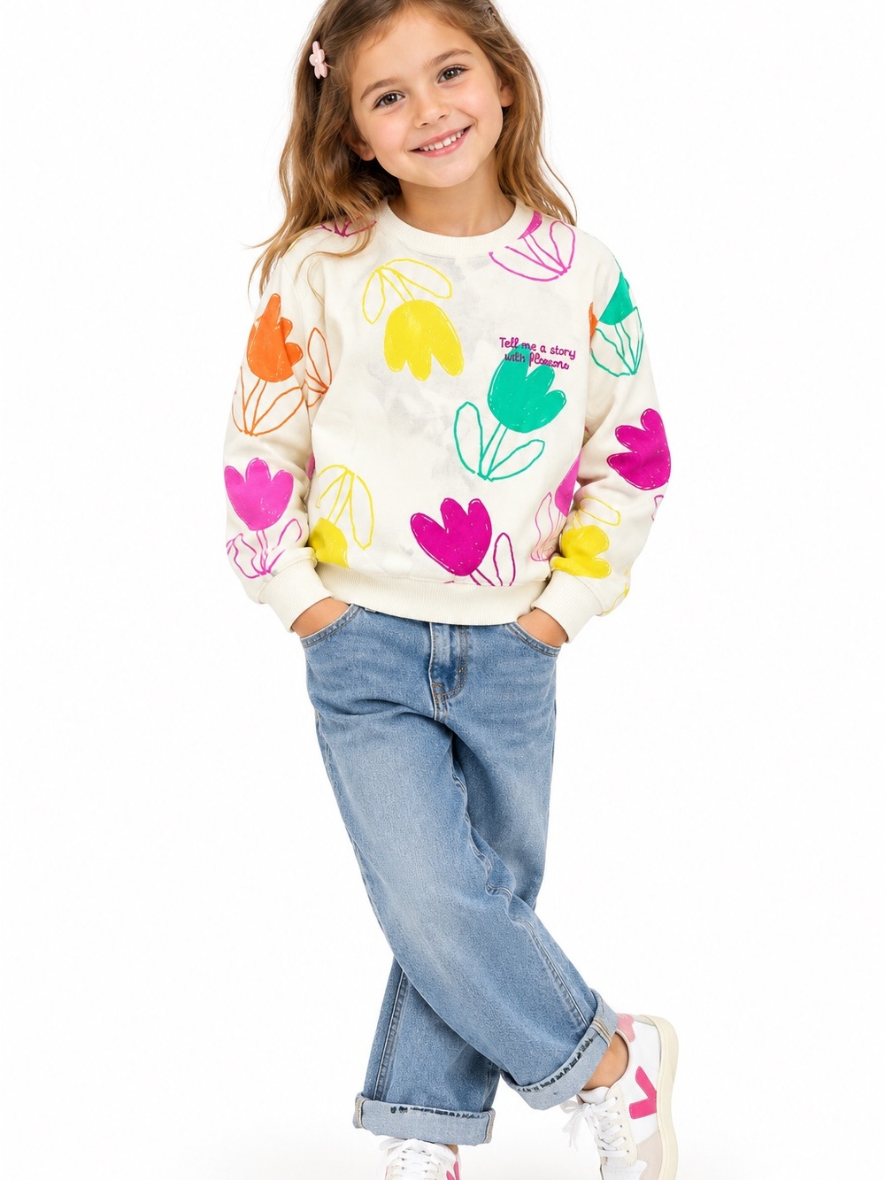 Zara Kids Sweatshirt with Multicolor Floral Print. EUC